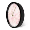 Wall Clocks Natural Pink Marble Round Wall Clock Silent Non Ticking Living Room Decor Art Nordic Wall Clock Minimalist Art Silent Wall Watch 230310