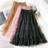 Skirts Fashion Lace Tulle Skirt Women 2023 Spring Summer Sweet Long Maxi Female High Waist Pleated Cake Jupe Femme