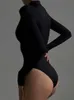 Kvinnors jumpsuits Rompers Cryptographic Sexy Cut Out Skinny Black Bodysuit For Women Elegant Long Sleeve Tops Bodysuits Rompers Fall Outfits 230308