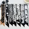 Cravat Designer Black маленький ароматный веттер шелковый шарф женщин тонкая узкая полоса печатная лента лента