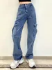 Jeans pour femmes Weekeep Poches Patchwork Baggy Mode Streetwear 100 coton Femmes Denim Pantalon Lâche Pantalon Cargo Coréen Harajuku 230309