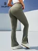 여자 레깅스 Salspor High-Waisted Sports leggings 스트레치 슬림 푸시 업 레깅스 단색 발 슬릿 플레어 바지 230310