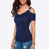 Camicette da donna Camicia da donna a maniche lunghe con spalle scoperte T-shirt drappeggiata Camicetta da donna corta con collo casual Camicie occidentali per