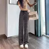 Women's Pants Capris Woolen Wide Leg Pants for Women in Autumn Winter High Waist Loose Coffee Color Plaid Pants Casual Straight Leg Pants Pockets 230310