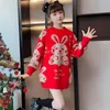 Family Matching Outfits 2023 Christmas Year 110170cm Clothes Teenages Girls Knitted Rabbit Red Sweater For Mother Daughter 230310