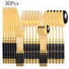 Flatware Sets 30pcs Black Gold Set Stainless Steel Dinnerware Silverware Knife Fork Spoon Cutlery Dishwasher Safe Tableware