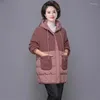 Trench femme 2023 femmes vestes automne hiver à capuche vers le bas coton veste femme Parkas mi-longueur laine d'agneau épissage épais chaud
