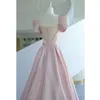 Pink Simple Evening Dresses Short Sleeves A-line Bow Backless Satin Elegant Princess Guest Prom Gowns Bridal Toasting Clothing Custom