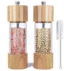 Mills Wooden Salt and Pepper Grinder Set Manual Salt and Pepper Mills with Acrylic Visible Window and Cleaning Brush 2 Pack 230309