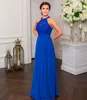 Bridesmaid Dresses Plus Size Royal Blue Gown Formal For Weddings A Line Sleeveless Floor-Length Chiffon New Zipper NONE Train O-Neck Applique Custom Pleat