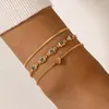 Charm Bracelets 3pcs/sets Luxury Blue Square Crystal Stone For Women Charms Love Heart Layered Metal Bangle Lady Jewelry 20904