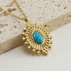 Chaînes bijoux fantaisie acier inoxydable bleu turquoise collier femme pendentif plaqué or 18 carats ne se décolore pas