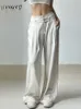 여성용 바지 Capris Weekeep White Wide Leg Suit Pants Y2K 스트리트웨어 헐렁한 버튼 벨트 저가화물 바지 사무실 여성 패션 캐주얼 솔리드 카프리 L230310