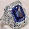 Cluster Rings Big Blue Zicron Stone S925 Серебряный серебряный цвет винтаж для женщин модные свадебные украшения 2023