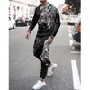 Chándales para hombre 2 piezas Activewear 3D Lion Print Camisa de manga larga Conjunto Street Casual Wo Plus Tamaño 230310