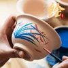 Koppar tefat handmålad orkidé kopp kinesisk antik keramik vacker te set teaware keramiska öppningsmuggar för ceremoni