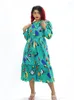 Lässige Kleider Frauen Plus Size Kleid Hochwertiger langer Rock O Hals Taille Bandage A Line Print Maxi