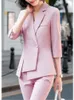Damespakken Blazers Fashion Women Office Formeel pak Vintage Slim Solid Blazer Jackets Split broek 2 stuks vrouwelijk elegant chic pantsuit 230310