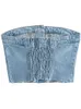 Women's Tanks Camis TRAF Blue Denim Corset Top Women Off Shoulder Crop Sexy Tube Female Fashion Streetwear Y2k s Woman Summer s 230310