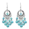 Collier Boucles D'oreilles Ensemble De Mode Tibétain Turquoise Perles Gland Tête Chaîne Pour Les Femmes Boho Antique Robe Nationale Casque Oreille Bijoux Cadeaux