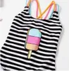 One-Pieces Bandage Halter Swimsuit Children Baby Girl One-Piece Striped Ice Quick-Drying Stretch Swimsuit Vacation Hot Beach