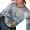 Women's Blouses dames Gotic Crop Tops Blouse Y2K Spaper Print Long Sleeve Round Neck slanke pullovers voor feestreizen streetwear