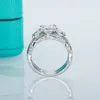 Cluster-Ringe AnuJewel 1,5 ct Princess Cut Center Moissanit Braut Set 925 Sterling Silber Verlobung Ehering Großhandel