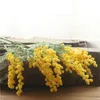 Dekorative Blumen, 48 cm, künstliche gelbe Mimosen, tropische Dschungelpflanzen, Zweig, gefälschte Kunststoffblätter, künstliche Beflockung, Blumenstrauß für Zuhause und Büro