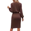 Casual Dresses Wepbel Bodycon Dress Women Thread Fitted Waist Lantern Long Sleeve Knitted Slit Sheath Solid Color Midi