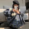 Casual Dresses Korejpaa Floral Printing Dress Elegant Retro Lace Patchwork Turndown Collar Puff Sleeve Spring Outwear 230308