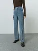 女性のジーンズfsleレトロ汎用ハイウエストジーンズ女性カジュアルストレートチューブ背の高い薄いパンツ居心地の良いクラシックメスジーンズ230310