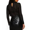 Womens Jumpsuits Rompers OMSJ Black Mesh Sprited Print Sexy Seethrough Skinny Bodysuit Long Sleeve Lady High Neck Pullover Body Top Fashion Party Club 230308