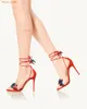 Тапочки мода подлинная кожаная бабочка летние сандалии шнурок с открытыми пальцами на высоком каблуке на каблуках.