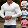 メンズTシャツ男性の春と夏の丸い首のトップソリッド色の長袖カジュアルエラスティックスリムフィット
