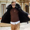 Men's Down Mens Fur Collar Hooded Warm Lined Mid Long Parka Winter Coats Army Outwear Thick Detachable Fleece Liner 2023