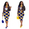 Vêtements ethniques 2 pièces femmes ensemble Dashiki africain à manches longues deux pièces ensemble haut court costumes jupe midi imprimé tenue décontractée vêtements africains 230310