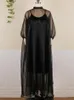 Casual Dresses Sexy Women Oversize See Through Dress Cover 2 Piece Outfits Loose Maxi Long Party Birthday 2023 Spring Summer Y2K Fashion