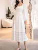 Casual Kleider Jastie Retro Elegante Chic Kleid Frauen Frühling Spitze Quadrat Kragen Laterne Langarm Vestidos Einfarbig Urlaub