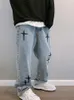 Jeans pour hommes pantalons de cargaison de jambe large streetwear homme baggy print