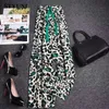 여성의 바지 S 표범 인쇄 녹색 레이스 업 스트레이트 넓은 다리 한국 패션 빈티지 탄성 높은 허리를위한 230309