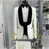 Tuxedos Handsome Blue Gold Floral Rim Stage Men Suit Set Stand Collar Mens Suits Formal Groom Tuxedo Costume Jacket Vest Dro Dhqlg