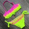 Één-stuks 5-12 jaar Tiener Girls Swimsuit Kids Swimwear Tassel Big Girl Bikini Halter Top Bad Pak Fringe Children Girl Swim Wear W0310