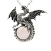 Moda Gemstone Punk Jewelry Wing Dragon Natural Quartz Cristal Stone Pingente Colar para homens Presente