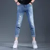 Jeans pour hommes été déchiré hommes 2023 bleu gris Denim pantalon décontracté Slim Fit cheville longueur pantalon