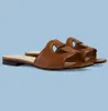 2024 New Summer Brand Women Interlocking Sandals Shoes Cut-out Slide Flats Hollowed Out House Beach Slippers Suede Leather Lady Flip Flops EUR Size 35-43