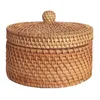 Storage Baskets Mini Handwoven Rattan Storage Box With Lid Wicker Tea Food Container Fruit Candy Basket Kitchen Jewelry Organizer 230310