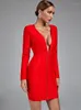 Casual Dresses Long Sleeve Bandage Dress Women Red Bodycon Evening Party Elegant Sexy Hollow Out Midi Club Outfits 2023 Autumn Winter