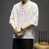 Camisetas para hombres Estilo chino Algodón y lino Manga corta Hombres Verano Impresión a rayas Hanfu Vintage Harajuku Moda Ropa de gran tamaño