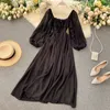 Casual Dresses Woherb Chic Elegant Square Collar Maxi Dress Women