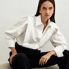 Women's Blouses Women Casual Solid Button Up Shirts Long Sleeve Cotton Woman Shirt Streetwear Vintage Chic White Ladies Tops 21522